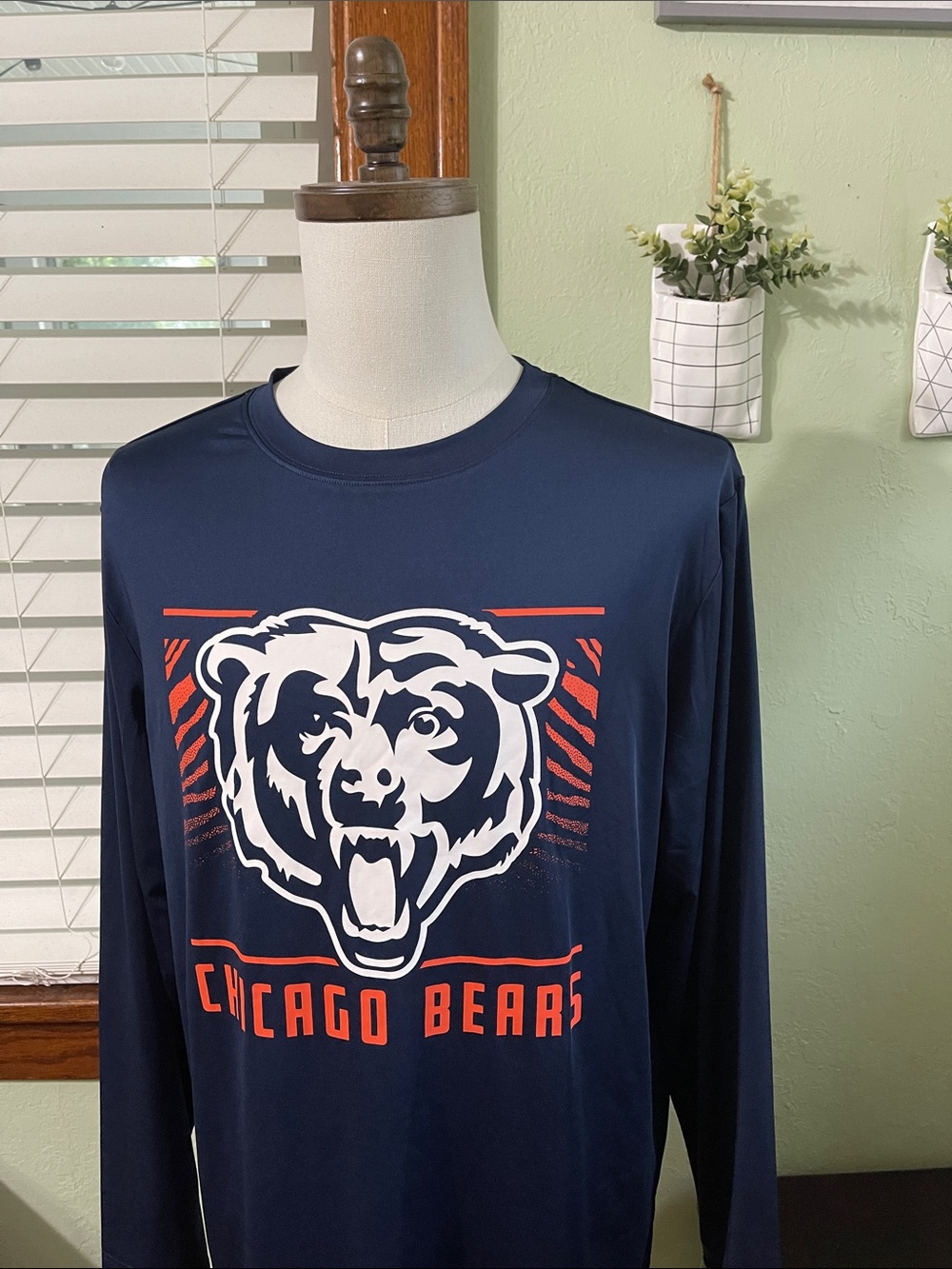 NFL Chicago Bears Navy Long-Sleeve Graphic Tee with Orange Accents